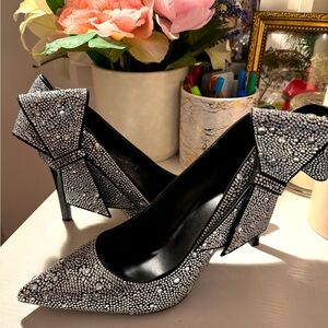 INC Black and Silver Embellished Heels with Stylish Bow!